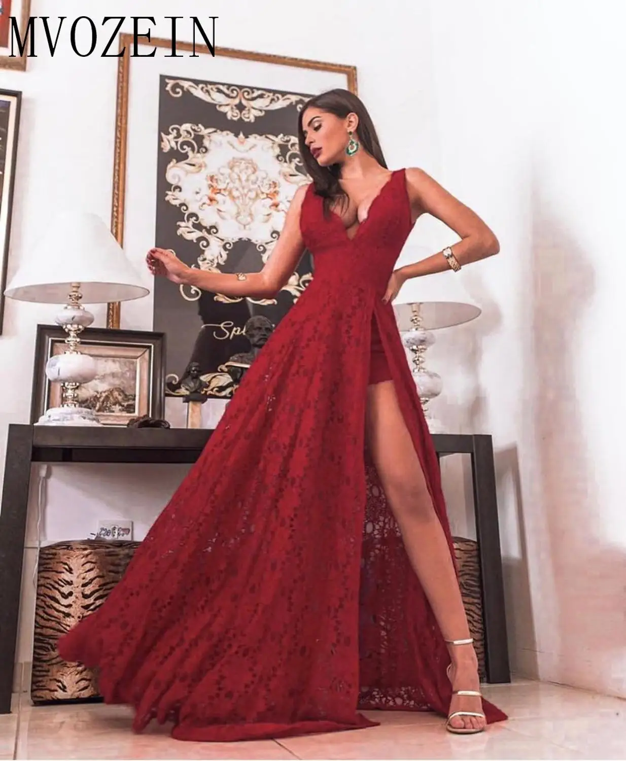 dark red evening dress
