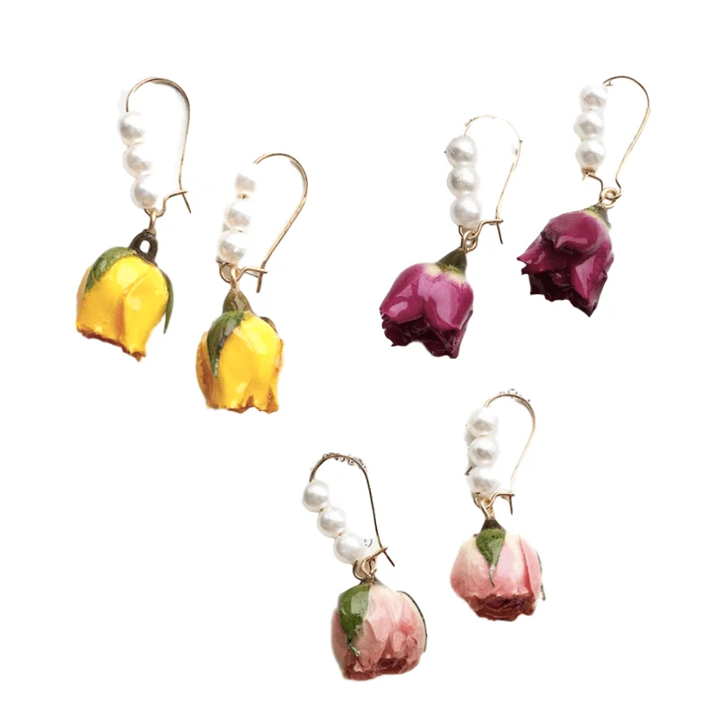 Сушеные серьги-кольца цветок цинковый сплав с канифоль покрытые французский