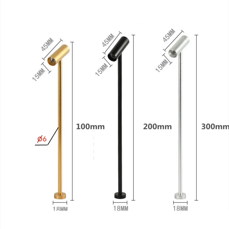 LED Spotlight 3W 12V Jewelry Display Lamp 10/20/30cm Post Lamp Phone Store Showcase Desktop Lights Rotatable 220V Upright lamp 3