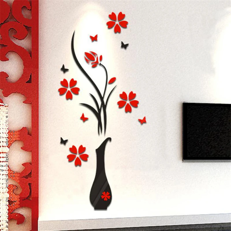 

Cabinet stickers 3D flower Wall sticker home decor DIY Wall Flower Tree Crystal Arcylic Stickers Decal Home Decor l0816