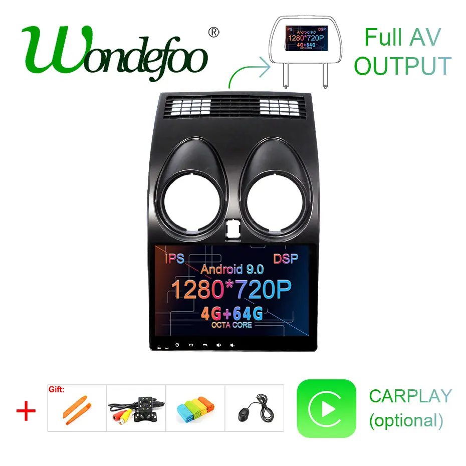 " DSP ips 4G 64G Android 9,0 AV выход автомобильный gps радио для Nissan Qashqai 2007-2013 навигационный стереоприемник без DVD плеера