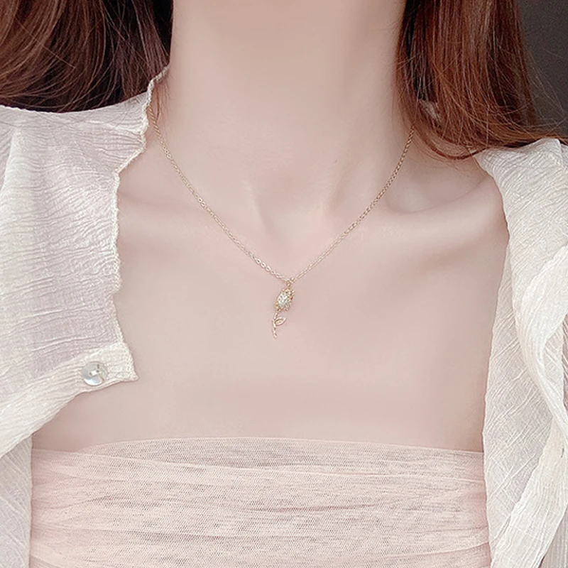 Plated 3 layers 14k Real Gold CZ Rose Necklace for Women Romantic Clavicle Chain Stylish Delicate Bijoux Feminia Colar Present - Image 2