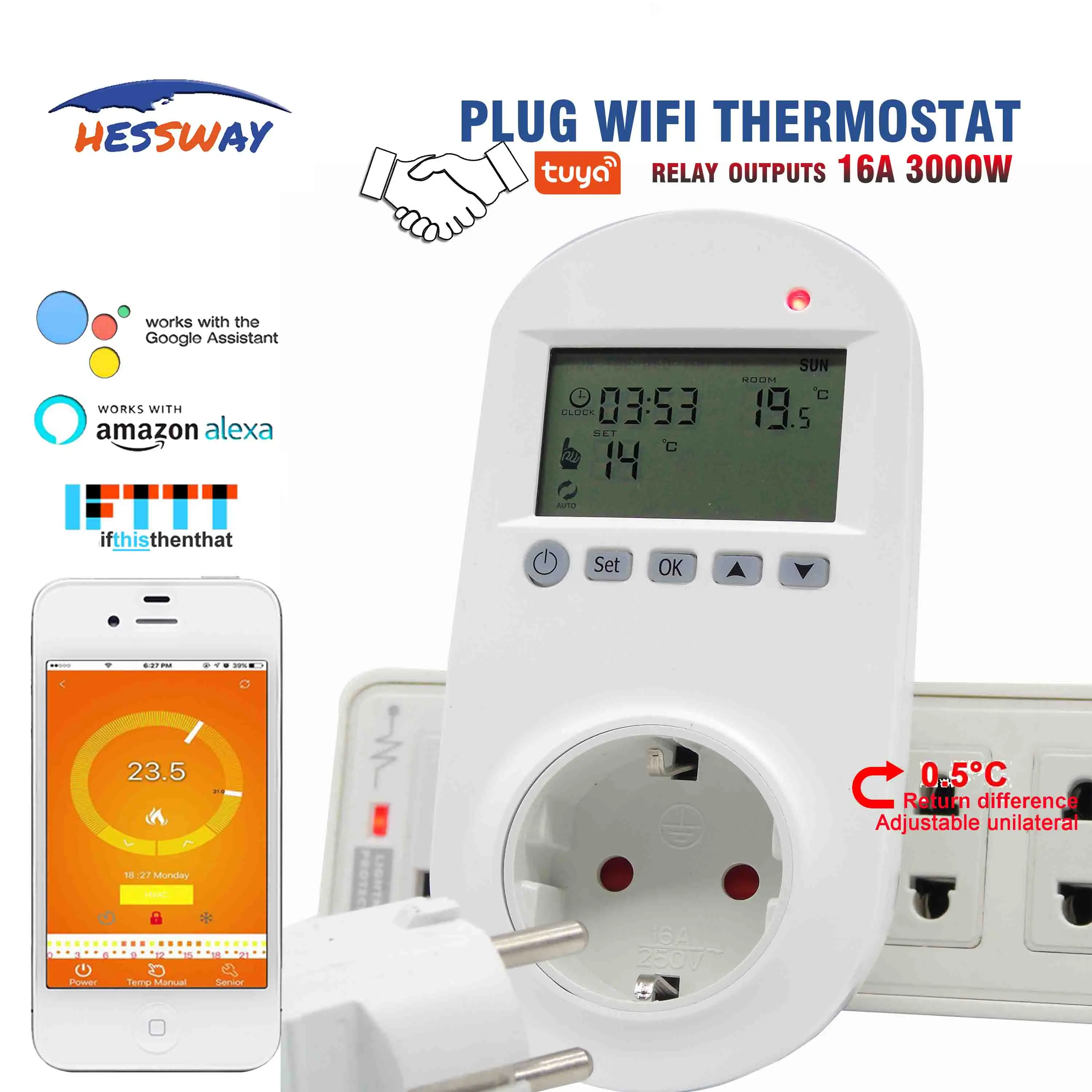 Терморегулятор HESSWAY TUYA термостат для теплого пола с Wi Fi европейская вилка 16