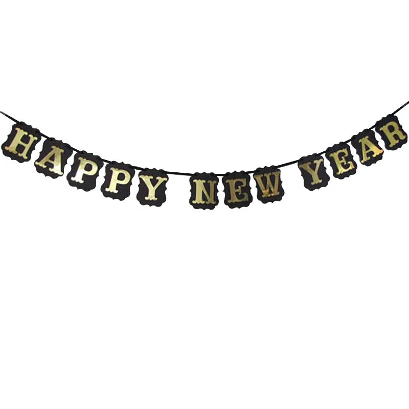 happy new year balloons banner photo booth props new year eve party decoration garland cake topper new year supplies - Цвет: 1set paper banner