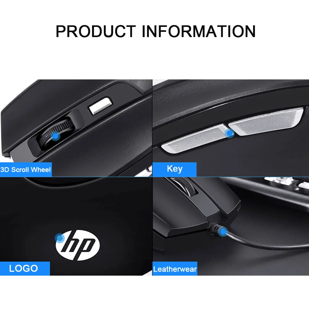 Hp M150 эргономичная игровая мышь, регулируемая 1600 точек/дюйм, бесшумная Проводная компьютерная игровая мышь, профессиональная геймерская мышь для ПК, компьютера, ноутбука, мыши