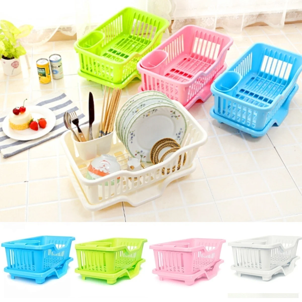 4-Colors Kitchen Dish Rack Bowl/Cup/Spoon/Fork Drainer Drying Rack Washing  Holder Sorting Basket