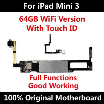 

For iPad Mini 3 WiFi WLAN Version Factory Unlock Motherboard Original IOS System With/no Touch ID Full Functions Logic Board