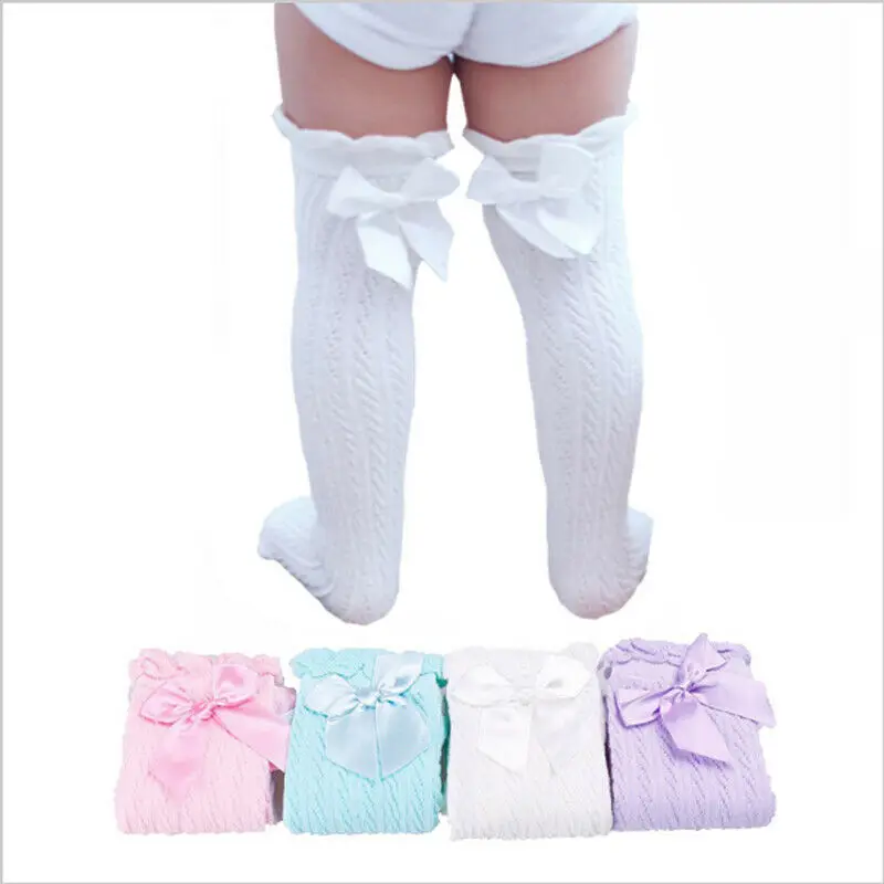 

Princess Newborn Infant Toddler Baby Girl Knee Stocking Cotton Cute Bowknot Stockings Solid