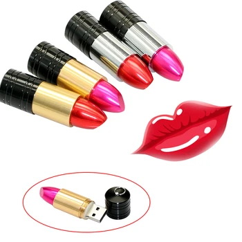 

Creative Pen Drive Metal Lipstick Rose Red USB Flash Drive 32GB 64GB 128GB 16GB Flash Memory Stick Lipstick Pendrive USB2.0 Gift