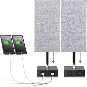 

Cross border exclusive Amazon popular USB charging table lamp simple square Linen Table Lamp bedroom bedside Nightlight