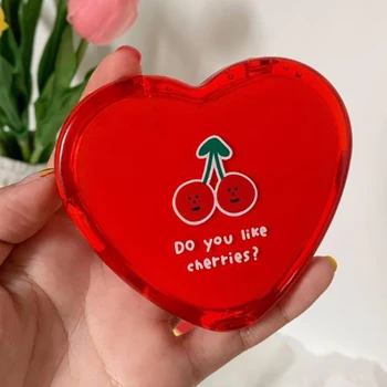 

1PC Heart Shaped Cherry Mini Makeup Mirror Compact Pocket Mirror Portable Double-Sided Folding Cosmetic Mirror Women Gifts