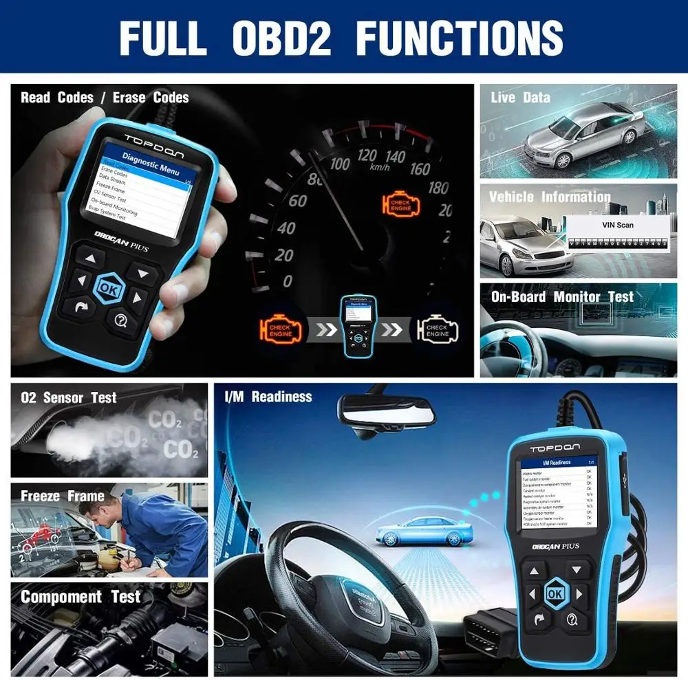 TOPDON PLUS2.0 OBD2 автомобильный диагностический инструмент OBD 2 Автомобильный сканер