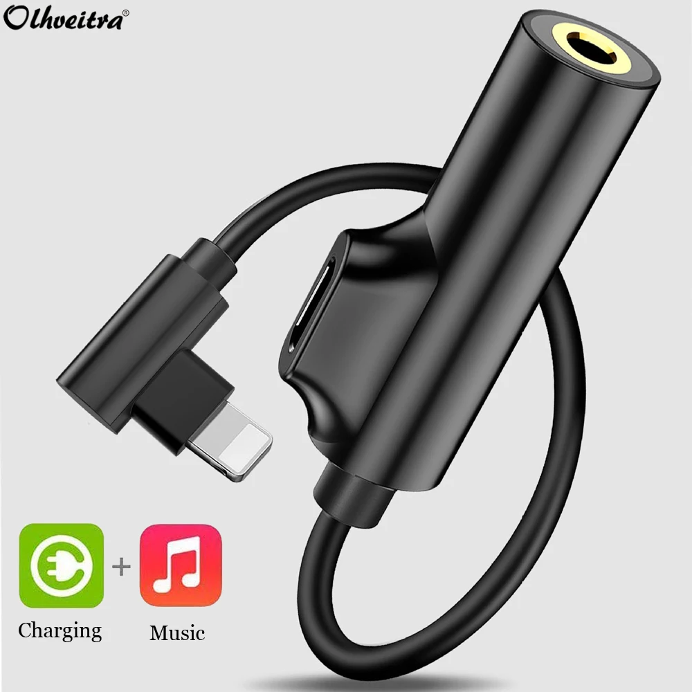 

Olhveitra Headphones Adapter Jack AUX Audio Charger For iPhone 7 X XR XS Max 8 Plus 3.5 Dongle Splitter Earphone Cable Connector