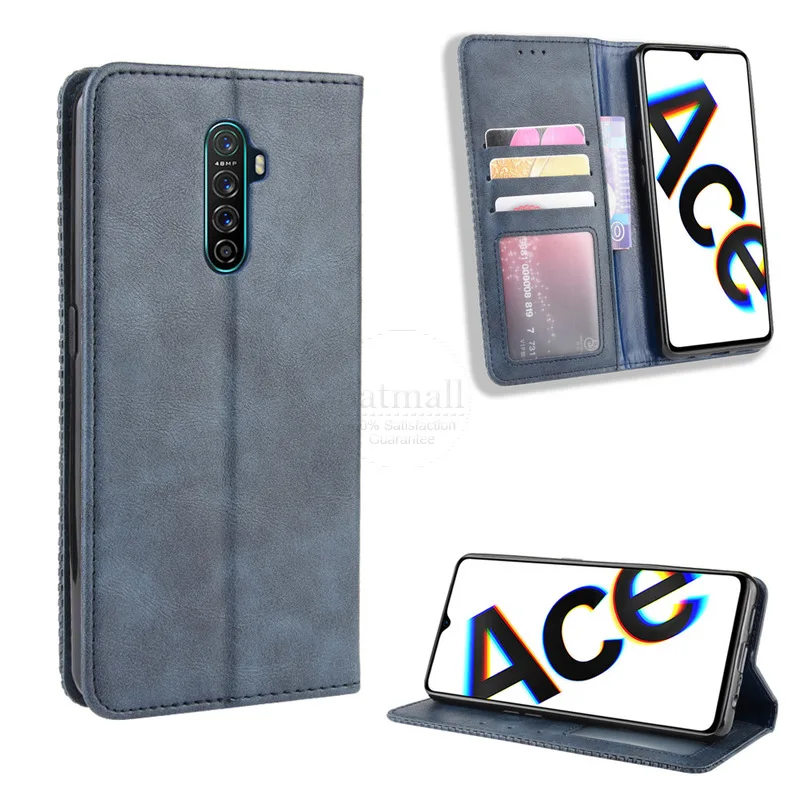 Чехол-книжка для OPPO realme x2 pro/reno ace, винтажный Магнитный кожаный откидной Чехол с отделением для карт, мягкий чехол, роскошные чехлы для телефонов
