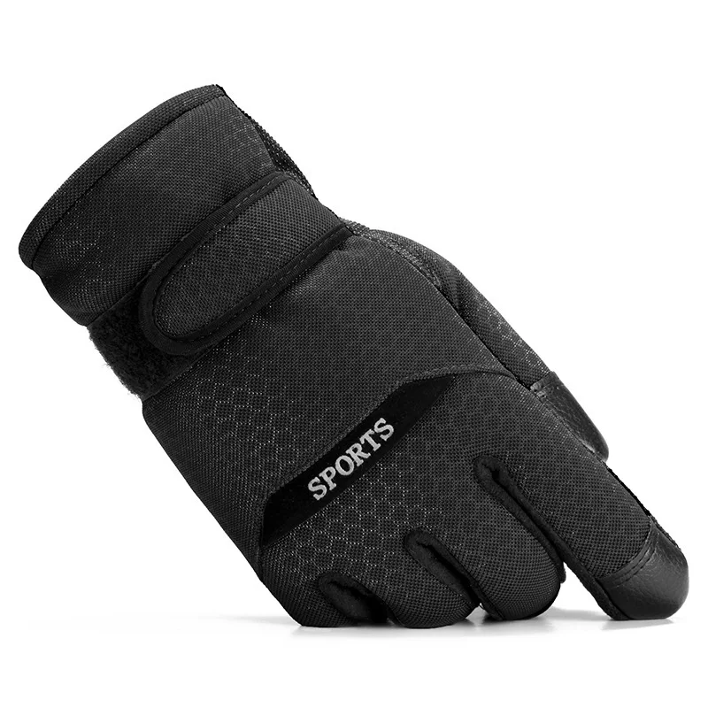 002 Black Мужские зимние уплотненные нейлоновые перчатки с сенсорным экраном для вождения и езды на велосипеде, теплые перчатки в стиле пэчворк, противоскользящие теплые варежки, лыжные перчатки для мужчин - Цвет: 002 Black