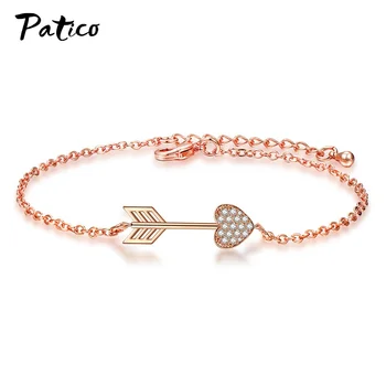 

New Design 925 Sterling Silver Rose Gold Color Crystal Arrow Circle Charm Bracelets for Women Bracelet Fashion Jewelry