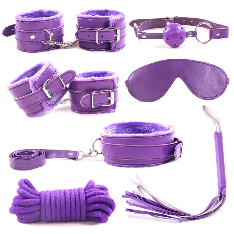 New leather BDSM ribbon plush 7 pieces bondage set restraints adult bdsm  games bondage kit sex toys for couples sex products