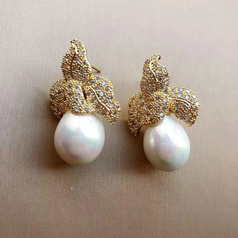 Bilincolor Fashion White pearl Golden Dubai Drop Earring for Women