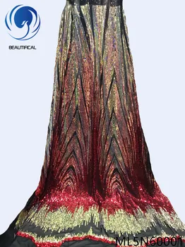 

Beautifical Nigerian lace fabrics Fashion design 3 centi Ombre flowers net lace with sequins 5yards lace fabrics ML5N600