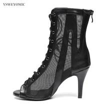 Black Leather Bachata Salsa Dance Booties 2021 Winter New Style Indoor & Outdoor Latin Dance Shoes Dance Boot For Women