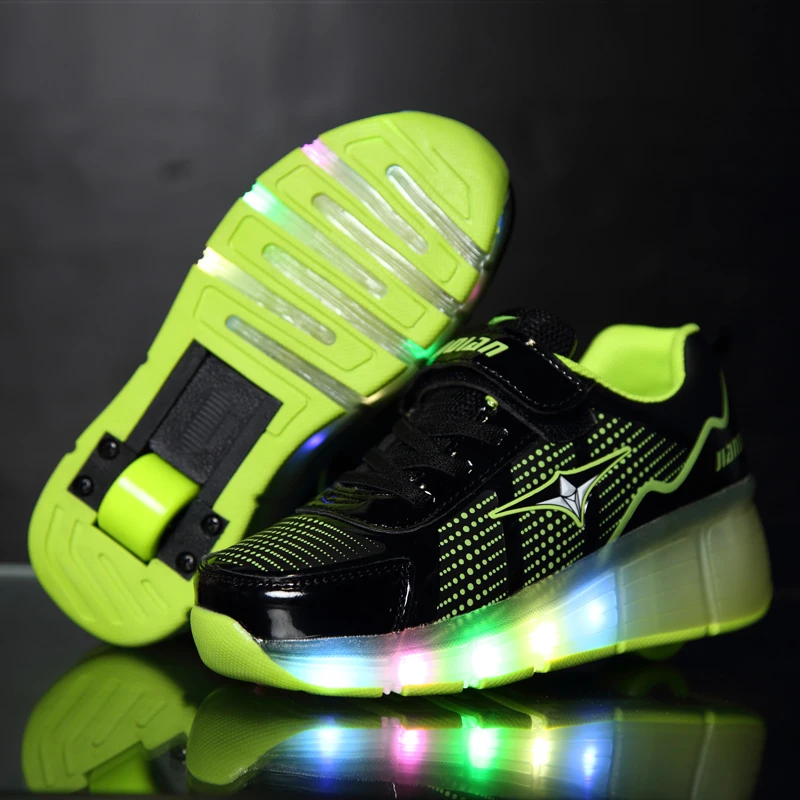 Zapatos de patín con ruedas para y niñas, luz LED, baratas, a la moda, rosa, verde y azul|Zapatillas deportivas| - AliExpress