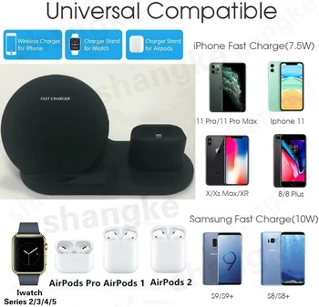 3 in 1 Fast Wireless Charger Dock Station Fast Charging For iPhone 11 11 Pro XR XS Max 8 for Apple Watch 2 3 4 5 For AirPods Pro 4