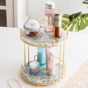 

Simple Luxury Ceramic Marble Pattern Cosmetic Storage Rack Can Be Rotated Home Desktop Bathroom Dresser Lipstick Skin Care Rack