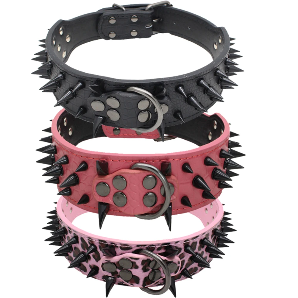 Dog Puppy Faux Leather Rivet Spiked Anti-bite Collar Necklace Pet Neck Band