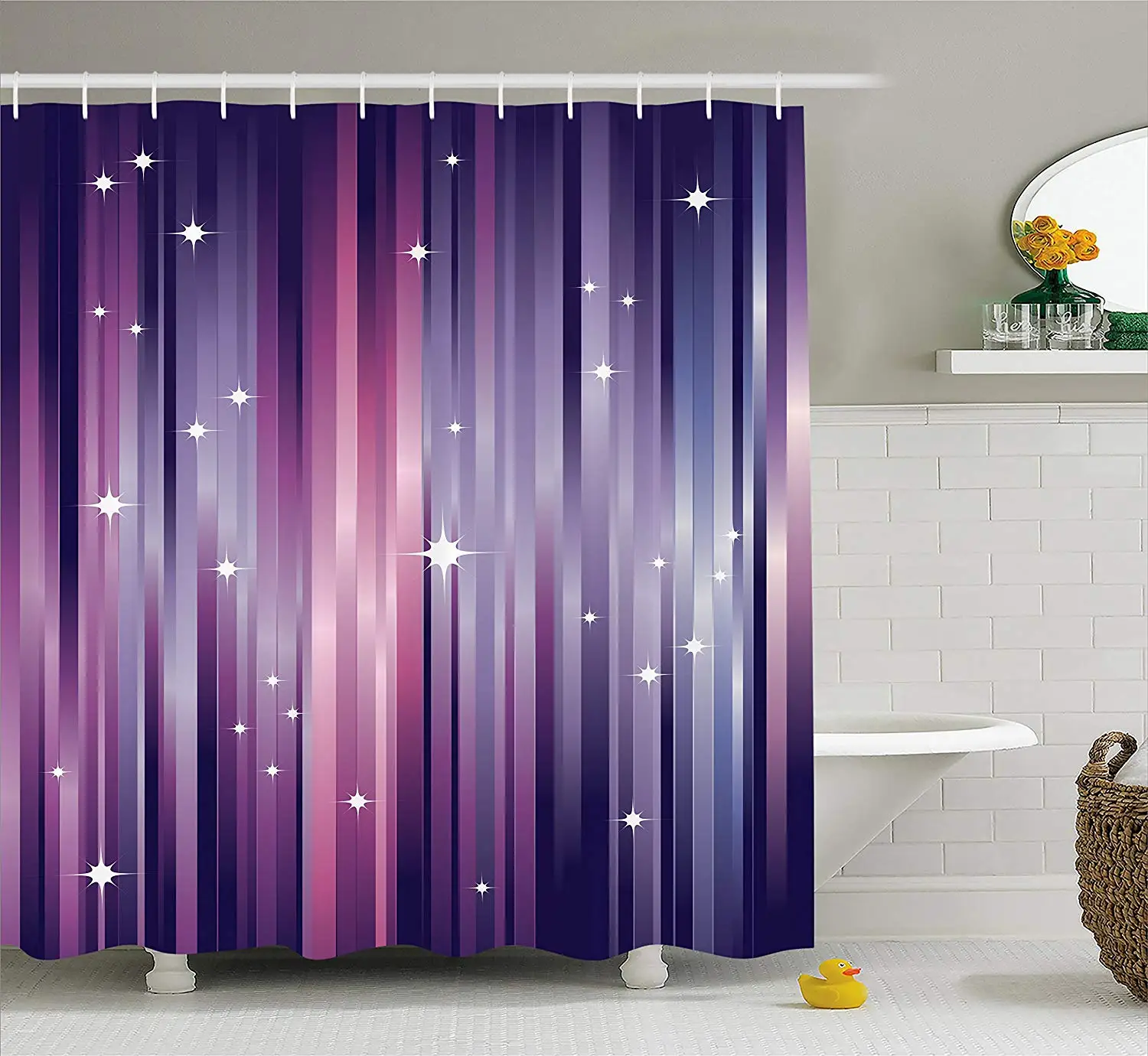 Баклажаны душевая занавеска абстрактные красочные балки фон с белыми звездами