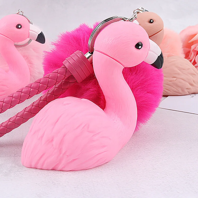 Cartoon Key Button Furry Ball Doll Flamingo Key Ring Car Key String Students Couples Gift Handbag Pendant