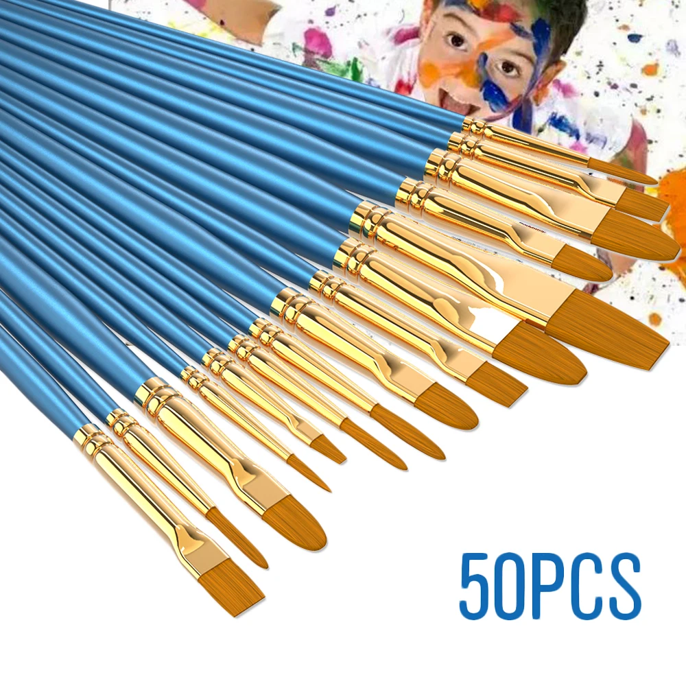 

50Pcs/Set Watercolor Paint Brush Set Nylon Hair Painting Brushes Wood Paintbrush Oil Paint Brush Pen Manga Graffiti Art Supplies