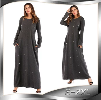 

Muslim Beading Abaya Thicken Cotton UAE Maxi Dress Cardigan Long Robe Gowns Jubah Kimono Ramadan Islamic Kaftan Worship Service