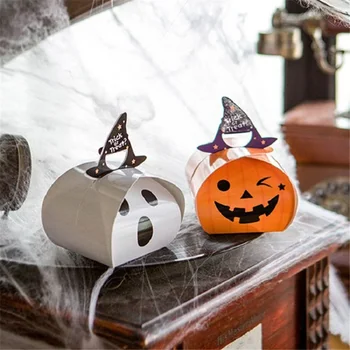 

8Pcs Happy Halloween Pumpkin Ghost Cake Candy Box Gift Bag Favour Party Supplies Paper Candy Boxes Home Decoration