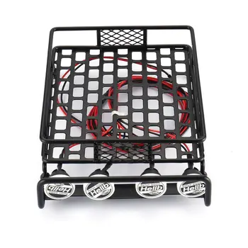 

RC Car Universal Roof Rack Luggage Carrier With 4 Round LED Lights 1/10 RC Rock Crawler Axial SCX10 D90 TRX-4