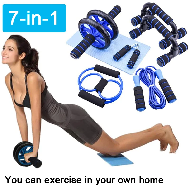 

7-in-1 Workout Ab Wheel Kit Jump Rope Grip Push-up Bracket Home Fitness Set Exercise Resistance Band Abdominal Wheel Sports