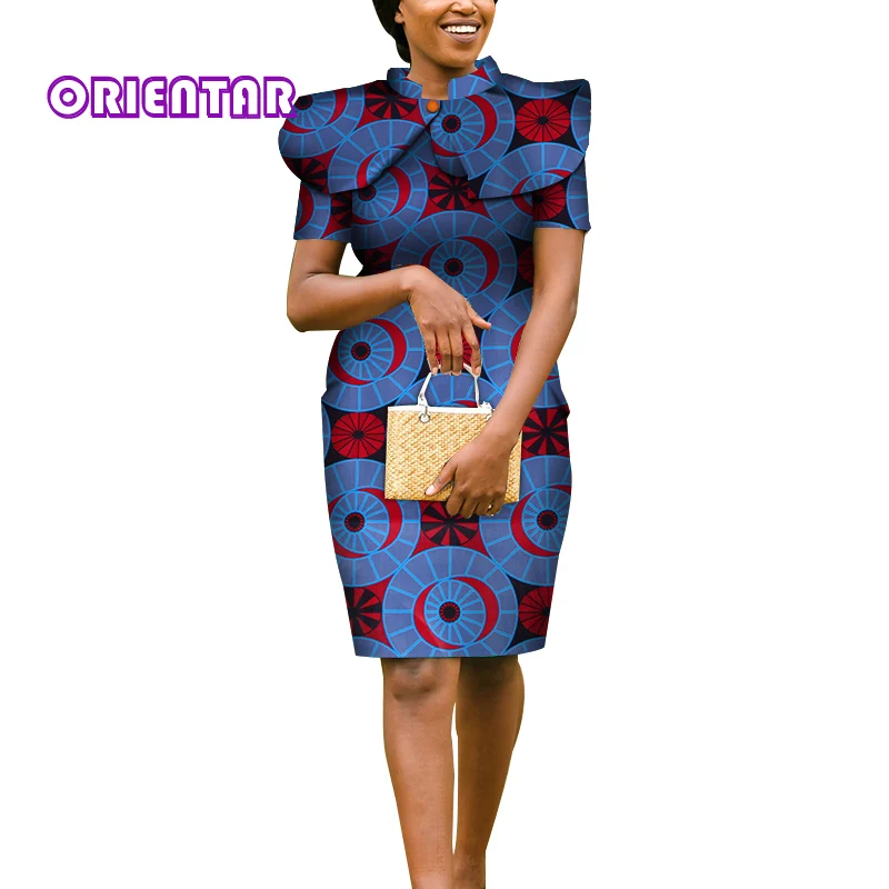 Элегантное платье в африканском стиле, женское платье с коротким рукавом, облегающее платье-карандаш Анкары, Базен Риш, африканская традиционная одежда с принтом, WY4171