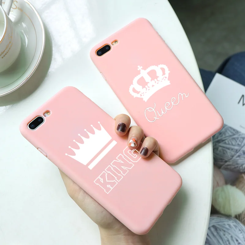 

For OPPO F5 Case Pink Matte Silicone Rubber TPU For Oneplus 7 Pro 5T 6 6T Cases Coque Fundas Soft Colorful Cute King Queen Cover