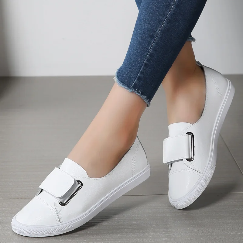 

2019 Spring New Style White Shoes Low-Cut Velcro Small Leather Shoes Flat WOMEN'S Shoes Students WOMEN'S Shoes Casual Board Shoe