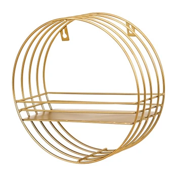 

Nordic Minimalist Style Wrought Iron Golden Round Wall Shelf Creative Home Bedroom Living Room Wall Storage Rack