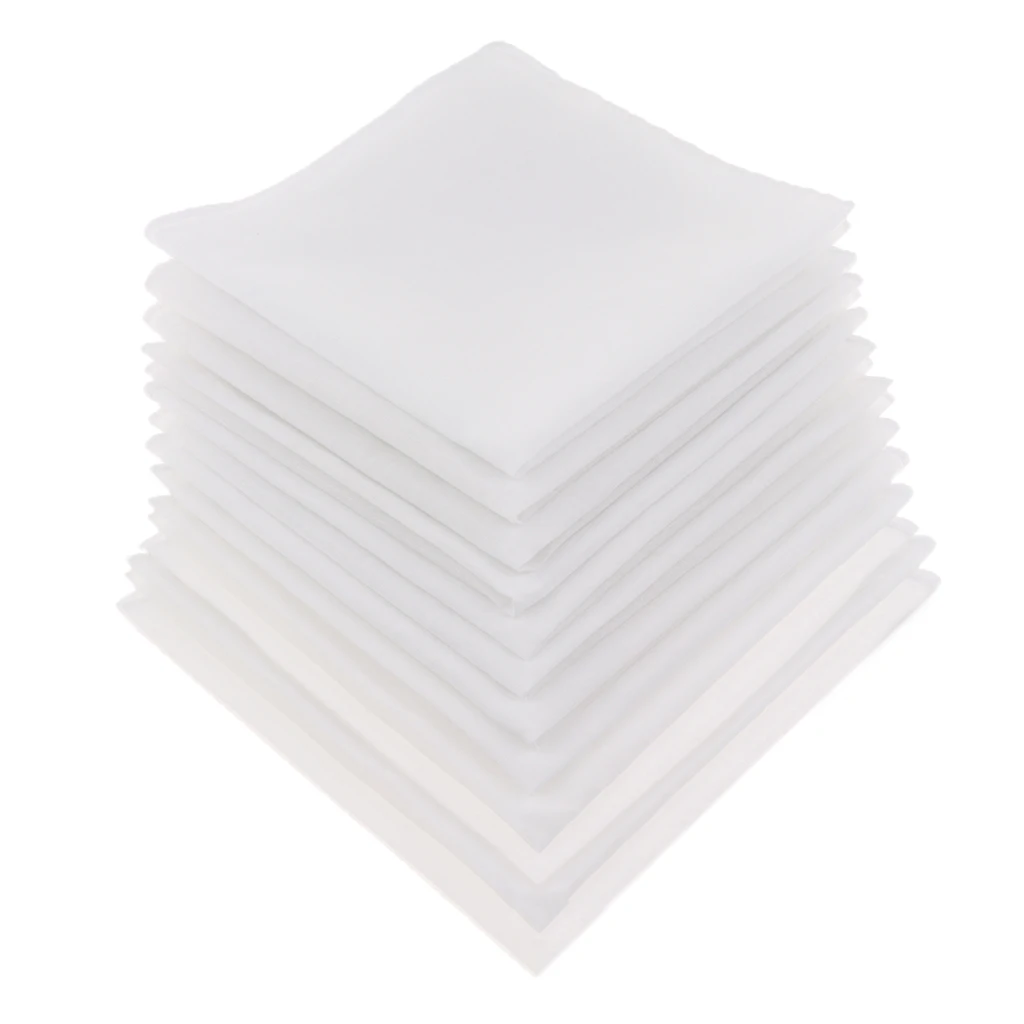 12 Pack Classic Womens Mens 100% Soft Cotton Handkerchiefs Solid White Hankies