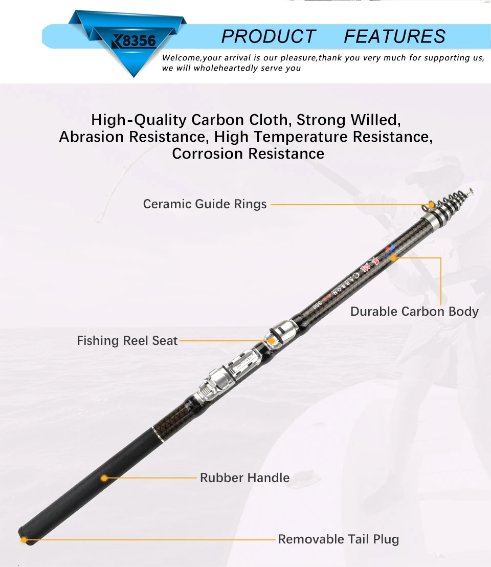 K8356 30T Carbon Spinning Telescopic Rock Fishing Rod 1.8 2.1 2.4 2.7 3.0 3.6M MH Power Carp Feeder Rod High Quality Hand  Pole (8)