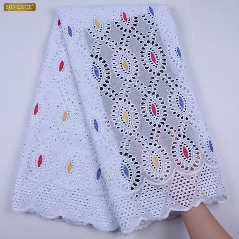 

Cotton Lace Embroidery African Lace Fabric With Stones Swiss Dry Embroidery Mesh Fabric For Sewing Clothes A1721
