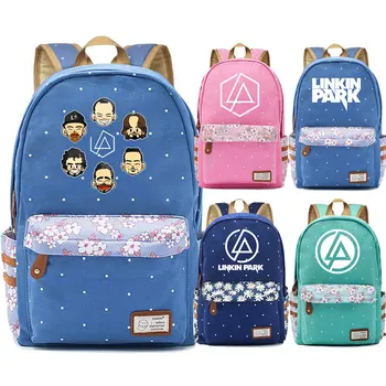 

Fashion Linkin Park Rock Music Hiphop Flowers Dot Boy Girl School bag Women Bagpack Teenagers Canvas Lady Femme Backpack