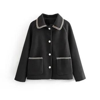 

VomVoa 2019 new Korean version of the wild thick thick woolen small fragrant lapel casual elegant two-color loose jacket