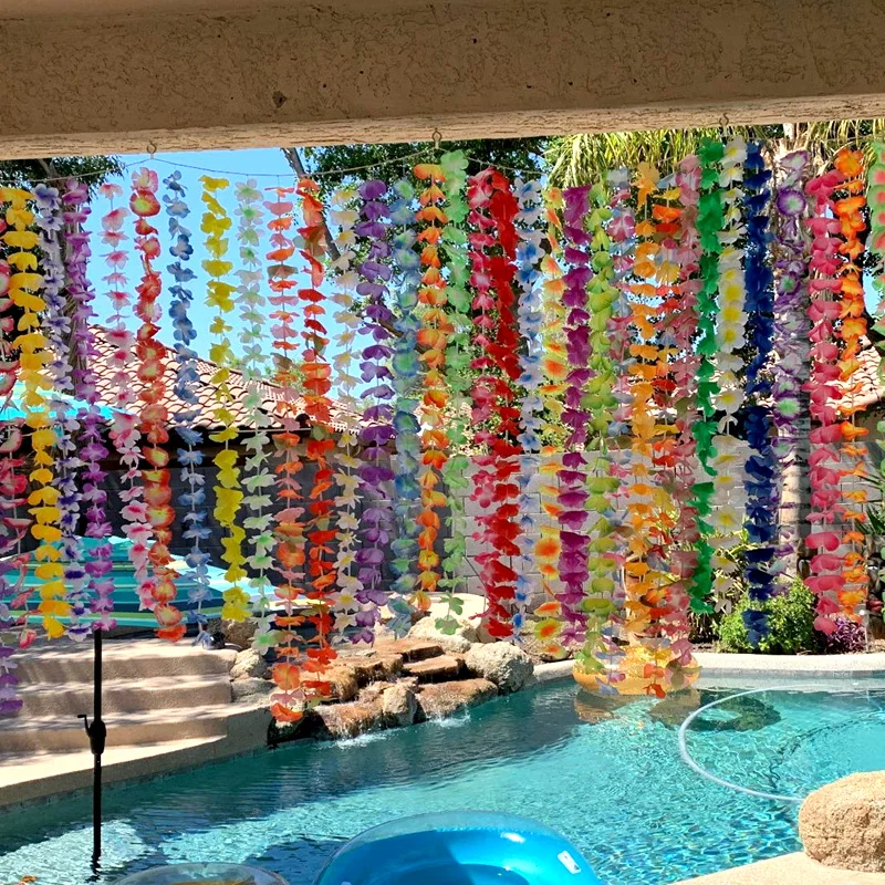 Hawaiian Flower Wreath Necklace - Tropical Luau Party Decoration Artificial Flower Lei 102050pcs