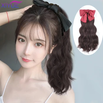 

XIYUE Long Wavy Wrap Around Clip In Ponytail Hair Extension Heat Resistant Synthetic Natural Wave With Bow Pony Tail Fake Hair