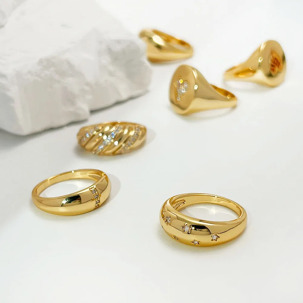 Peri'sBox Wholesale Gold Color Brass Jewellery Minimalist Chunky Ring Sets For Women Classsic Heart Geometric Micro Zircon Rings - Image 4