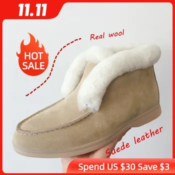 Ankle boots cow-suede-leather boots natural-fur Warm winter boots Slip-on snow boots for women 1