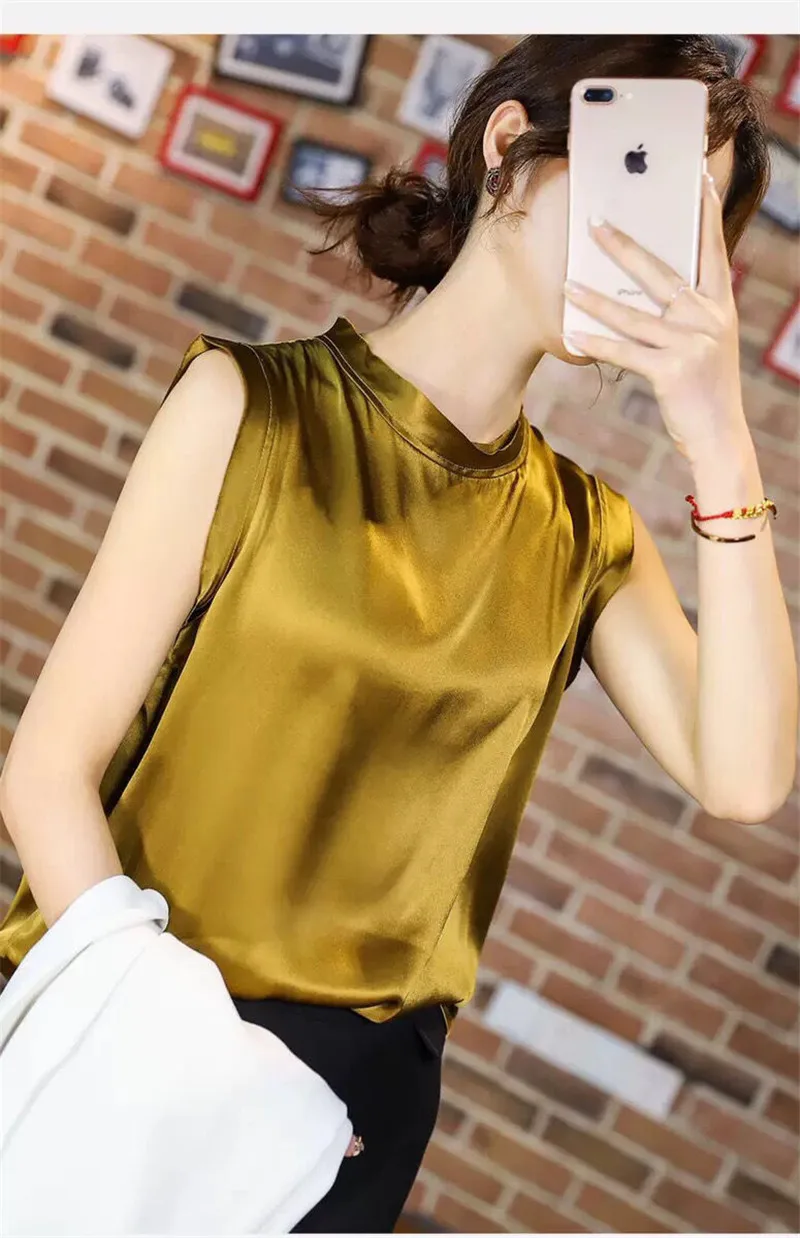 Summer New Satin Vest Women O Neck Sleeveless Pullover Top Loose Inner Wear Elegant Bottoming Shirt All-match Trend 3 Color