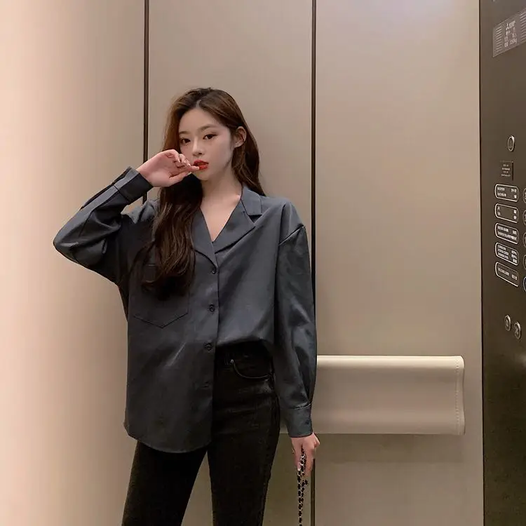 Blusas mujer de moda,, шифоновые блузки для женщин, на пуговицах, с v-образным вырезом, корейская мода, одежда, Винтаж, harajuku, длинный рукав, 7984 50